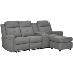 HOMCOM L-Shaped Sofa, Manual Reclining Sectional with Chaise Ottoman, Storage Console, Cup Holders, USB Charging, Gray