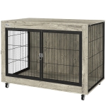 PawHut 39" Dog Crate Furniture End Side Table with Wheels, Interchangeable Side Door, for Large Dogs, Gray