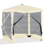 Outsunny Pop-Up Tent, Foldable Screen Tent with Carry Bag, Zippered Door and Ground Stakes, Fits 3-4 People, Beige