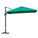 Outsunny 10x10ft Cantilever Umbrella with 4 Adjustable Angle and Rotation, Square Top Market Parasol with Aluminum Pole and Ribs for Backyard Patio Outdoor Area, Green