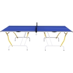 Soozier 9' x 5' Full Size Table Tennis Table, Folding Ping Pong Table with Paddles and Balls, Blue