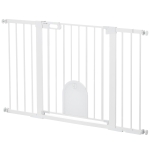 PawHut 30"-52" Extra Wide Pet Gate Barrier with Small Door, 30"H Dog Gate with Safety Gate Barrier, Stair Pressure Fit, White