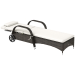 Outsunny Outdoor Chaise Lounge, 5-Level Adjustable Backrest Rattan Pool Lounge Chair with Wheels, Cushion & Headrest, Cream