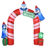 Outsunny 8ft Christmas Inflatables Outdoor Decorations Candy Cane Archway with Three Penguins and Gift Boxes, Blow-Up LED Yard Christmas Decor for Lawn Garden