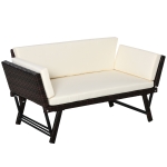 Outsunny Convertible Rattan Sofa Bed Chaise Lounge Wicker Loveseat Armchair Double Seat with Cushion All Weather Patio Furniture Brown