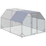 PawHut Chicken Run, Galvanized Large Metal Chicken Coop Cage, Walk-in Enclosure Poultry Hen Run House Playpen Rabbit Hutch with Flat Roof, Cover, 9.2' x 12.5' x 6.5', Silver