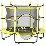 Qaba 4.6' Trampoline for Kids with Safety Enclosure & Ball Pit, Yellow
