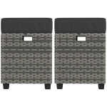 Outsunny 2 PCS Patio Wicker Ottoman Set, Square Outdoor PE Rattan Footrest with Removable Cushion for Backyard, Grey
