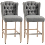 HOMCOM Counter Height Bar Stools Set of 2, 27" Seat Height Upholstered Barstools, Farmhouse Kitchen Island Stools with Nailhead-Trim, Tufted Back and Wooden Legs, Light Gray