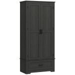 HOMCOM 69" Tall Farmhouse Kitchen Pantry Cabinet with 2 Doors, Drawer and Adjustable Shelves for Dining Room, Black