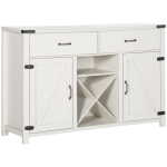 HOMCOM Farmhouse Coffee Bar Cabinet, Sideboard Buffet Cabinet Wine Cabinet with Drawers, Barn Style Doors, Wine Rack, White