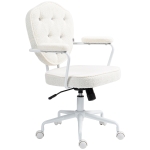 HOMCOM Cute Office Chair, Desk Chair with Button Tufted Teddy Bear Fleece, Swivel Computer Vanity Chair, Cream White