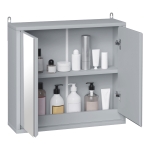 HOMCOM Wall Mounted Bathroom Medicine Cabinet Mirrored Cabinet with Hinged Door 2-Tier Storage Shelves Grey