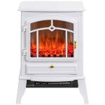 HOMCOM Electric Fireplace Heater Freestanding Fireplace Stove with 3-Side Realistic Flame Overheat Protection 750W/1500W, White