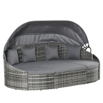 Outsunny 4 Pieces Patio PE Wicker Round Daybed, Outdoor Rattan Garden Lounge Furniture Sets, Grey