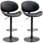 HOMCOM Bar Stools Set of 2, Modern PU Leather Adjustable Swivel Barstools with Curved Back, Footrest and Steel Base, Black
