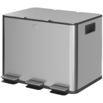 HOMCOM Triple Garbage Bin, Soft-Close Trash Can with Foot Pedal, 3 x 20 Liter Garbage Can with Removable Inner Buckets, Silver