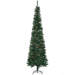 HOMCOM 7.5ft Pencil Christmas Tree, Artificial Christmas with Pine Needles, Realistic Branches, Pine Cones, Metal Base, Green