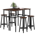 HOMCOM Bar Table Set of 6 Bar Table and Stools for 4 2 Breakfast Tables and 4 Stools for Living Room Dining Room Rustic Brown