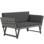Outsunny Convertible Wicker Loveseat Grey Patio Chaise Lounge