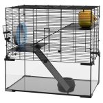 PawHut Hamster Cage, Gerbil Cage with Glass Basin for Small Hamsters, Black