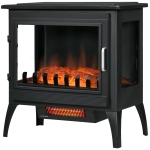 HOMCOM 24" Electric Fireplace Stove, Freestanding Infrared Fire Place Heater with Realistic Logs Flame, Adjustable Temperature, Overheat Protection, 1000W/1500W, Black