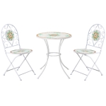 Outsunny 3 Piece Patio Bistro Set, Floral Mosaic Pattern, Metal Folding Chairs, Foldable Outdoor Dining Table for Coffee, Decor, Garden, Poolside, Porch, White