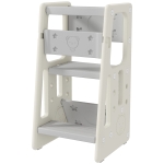 Qaba Kids Step Stool Adjustable Standing Platform Cream White