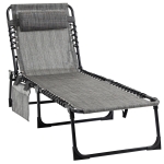 Outsunny Outdoor Folding Chaise Lounge, Reclining Lounge Chair with Adjustable Backrest and Removable Pillow, Mixed Grey