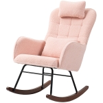 HOMCOM Nursery Rocking Chair with Headrest, Lumber Pillow, Nursing Chair with High Back for Living Room, Bedroom, Pink