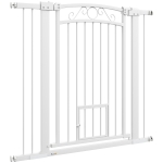 PawHut Dog Gate, Walk Through Pet Gate w/ Small Pet Door, Auto Close, for Doorways, House, Stair, 30"-41" W x 38" H