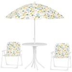 Qaba Kids Picnic Table and Chair Set, Outdoor Activity Table with Foldable Chairs, Removable Umbrella for Backyard, White