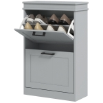 HOMCOM Shoe Storage Cabinet with 2 Flip Drawers and Adjustable Shelves, Narrow Shoe Cabinet for 10 Pairs of Shoes, Grey
