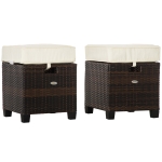 Outsunny 2 PCS Patio Wicker Ottoman Set, Two Square Outdoor PE Rattan Footrest with Removable Cushion, Freely Combined Furniture w/ Handle for Backyard, Garden, Poolside, Beige