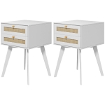 HOMCOM Boho Night Stands Set of 2, Bedside Tables with 2 Rattan Drawers, Square End Tables for Bedroom, Living Room