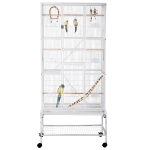 PawHut 71" Bird Cage with Wheels Perches, Ramp, Storage Shelf, Toys for Canaries, Finches, Cockatiels, Parakeets, White