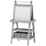 Qaba Double Sided Easel for Kids, Standing Toddler Easel with Paper Roll, Magnetic Whiteboard, Chalkboard & Storage, Gray
