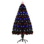 HOMCOM 4ft Prelit Artificial Christmas Tree with LED Lights, Multicolored Fiber Optics and Realistic Branch Tips, Black