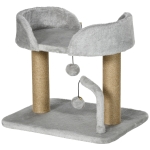 PawHut Cat Tower Condo for Indoor Cats, Small Cat Tree with Jute Scratching Posts, Top Perch, Dangling Balls, Light Grey