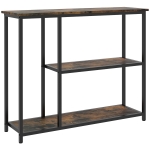 HOMCOM 39" Console Table, Entryway Table with 2 Storage Shelves, Steel Frame, Narrow Sofa Table for Living Room, Brown