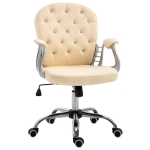Vinsetto PU Leather Home Office Chair, Button Tufted Desk Chair with Padded Armrests, Adjustable Height and Swivel Wheels, Beige