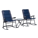 Outsunny 3pc Patio Foldable Rocking Chair Set, Outdoor Rocking Chairs and Table Bistro Set w/ Padded Seat, Headrest, Backrest for park, backyard, garden, Blue