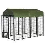 PawHut Outdoor Dog Kennel, Lockable Pet Playpen Crate, Welded Wire Steel Fence, Rotating Bowl Holders, Green