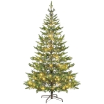 HOMCOM 9ft Artificial Prelit Sparse Cedar Christmas Tree with LED Lights and 4306 Tips, Steel Base for Home Office Holiday