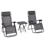 Outsunny Zero Gravity Chair Set of 2 Patio Chair with Side Table Cupholders and Pillows for Pool, Backyard, Lawn, Beach, Grey