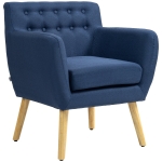 HOMCOM Linen Upholstery Armchair, Mid-Century Modern Accent Chair with Wood Frame and Thick Padding, Blue
