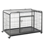 PawHut Folding Dog Crate Heavy Duty Cage for Extra Large Sized Dogs with Double Doors, Lockable Wheels Tray, 49" x 30" x 32"