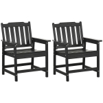 Outsunny 2 Piece All-Weather Patio Chairs, HDPE Patio Dining Chair Set, Heavy Duty Wood-Like Outdoor Furniture, Black
