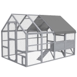 PawHut 9' x 6' x 6' Large Chicken Coop with Nesting Box, Water-Resistant and Anti-UV Cover for 8-12 Chickens, Gray