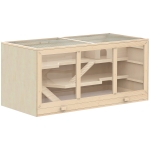 PawHut 45" Extra Large Wooden Hamster Cage, 3-Layer Rat Cage with Opening Roof, PVC Window, Small Animal Habitat for Gerbil, Dwarf & Syrian Hamsters, Natural